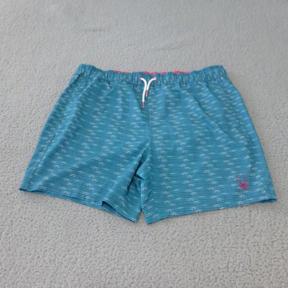 Spyder Swim Trunks Mens XL Shorts Lined Blue Geometric Drawstring Beach - Picture 1 of 14